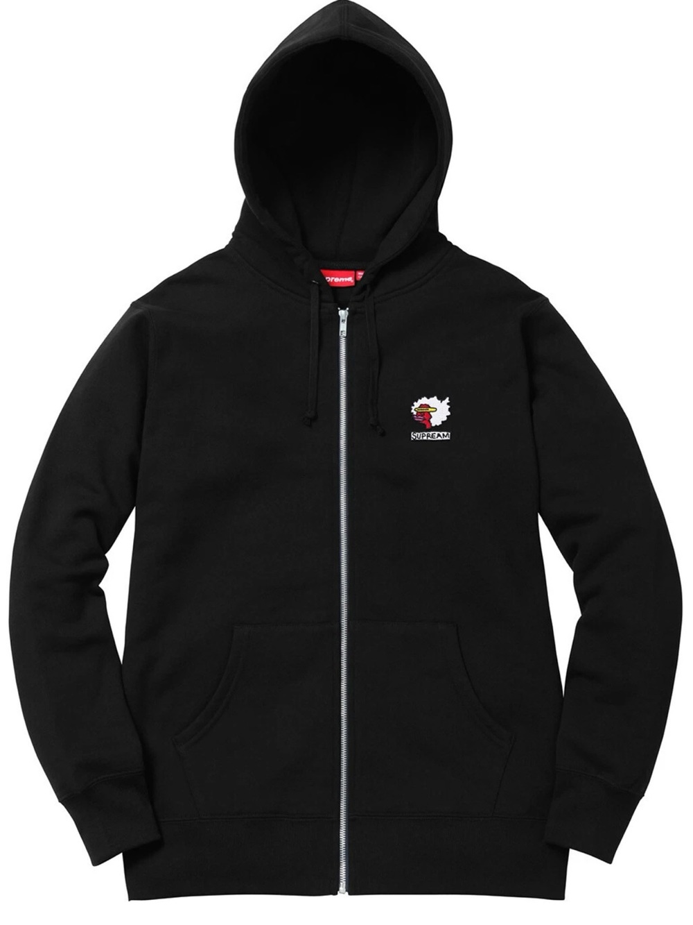 Supreme Black Zip Hoodie Size Men’s Medium Embroidered Graphic Excellent Cond